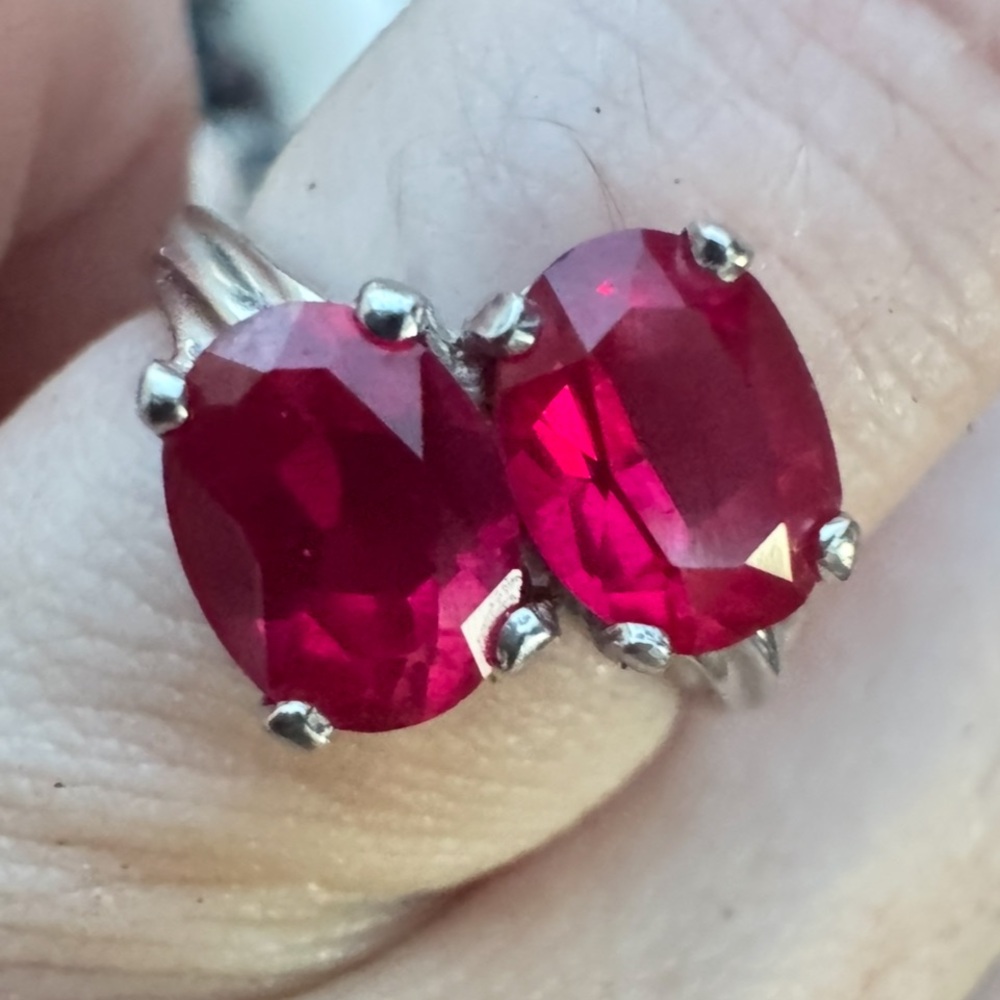 Vintage Nissan Ruby 10K Double Oval Gemstone Ring - Picture 10 of 12